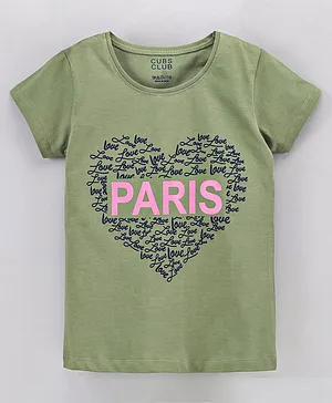 Cubs Club Half Sleeves Tee Paris Print - Olive Green