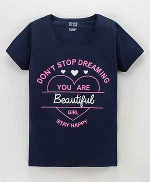 CUBS CLUB Half Sleeves Top Text Print - Navy Blue