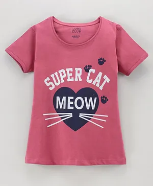 CUBS CLUB Half Sleeves Top Text Print - Rust Pink