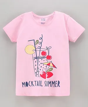 CUBS CLUB Half Sleeves Top Text Print - Pink