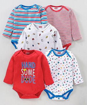 Babyhug  Full Sleeves Onesies Pack of 5 - Multicolour