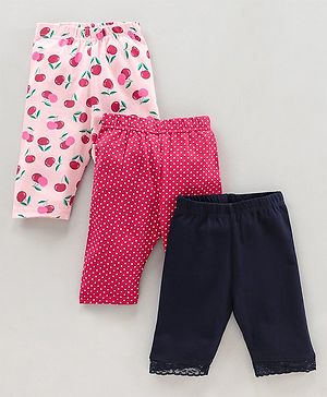 Babyhug Three Fourth Length Lycra Leggings Pack of 3 - Multicolor