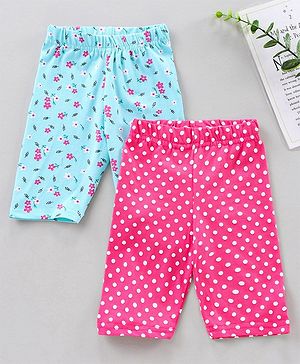 Babyhug Lycra Three Fourth Printed Leggings Pack of 2 - Pink Blue