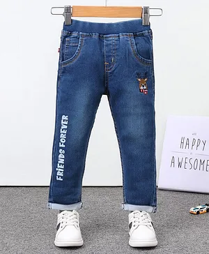 Babyhug Full Length Jeans Friends Forever Print - Blue
