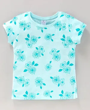 Smarty Half Sleeves T-shirt Floral Print - Sky Blue