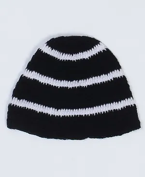 USHA ENTERPRISES Handmade Stripes Winter Cap - Black