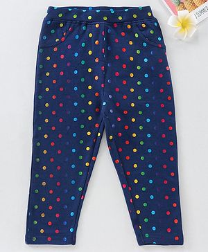 Babyhug Full Length Polka Dotted Jeggings - Navy Blue