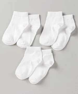 Mustang Ankle Length Cotton Socks Solid Pack of 3 - White