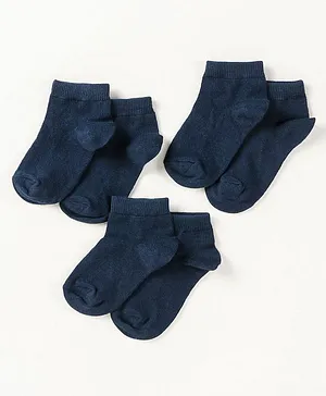 Mustang Ankle Length School Socks Solids Pack of 3 - Blue