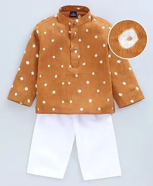 JAV Creations Bandhani Print Full Sleeves Ethnic Kurta With Pajama - Light Brown