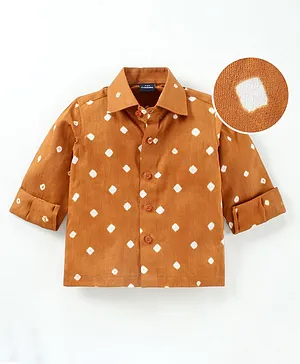 JAV Creations Full Sleeves Bandhani Print Shirt - Light Brown