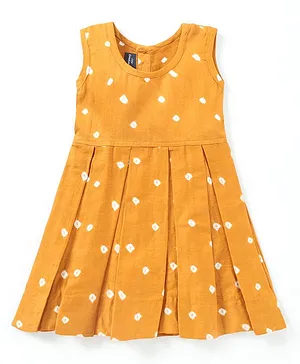 JAV Creations Sleeveless Bandhani Print Box Pleated Dress - Light Brown