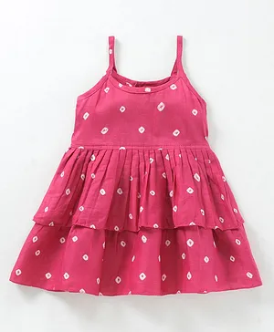 JAV Creations Sleeveless Bandhani Print Dress - Pink