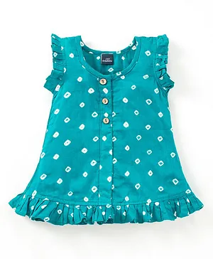 JAV Creations Short Flutter Sleeves Bandhani Print Top - Blue