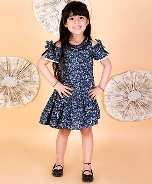 Lil Drama  Short Sleeves All Over Floral Print Dress - Blue