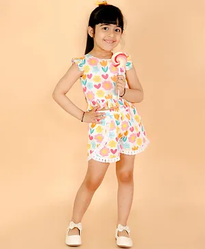 Lil Drama Sleeveless Floral Design Top With Shorts - Multi Color