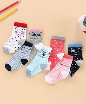 Cute Walk by Babyhug Ankle Length Anti-Bacterial Socks Stripes & Dot Design Pack of 7 - Multicolor