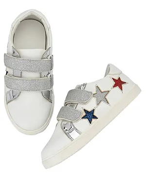 TUSKEY Glitter Stars Patch Printed Sneaker For Girls-White