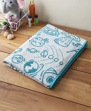 Softweave Bamboo Kids Towel Spacecraft Embroidery - Green