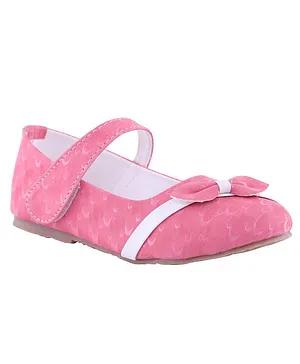 Mine Sole Printed With Bow Detailing Velcro Strap Casual Wear Bellies - Pink