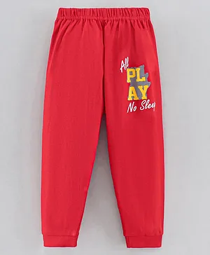 Teddy Full Length Lounge Pant Text Print - Red