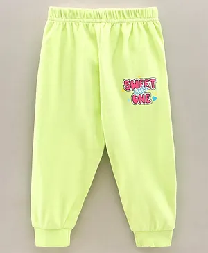 Teddy Full Length Lounge Pant Text Print - Lime Green