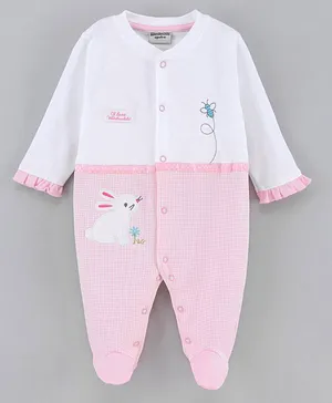 Wonderchild Full Sleeves Bunny Patch Footed Romper - Light Pink