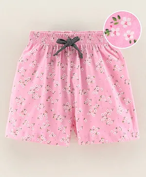 Fido Above Knee Length Cotton Shorts Floral Print - Pink