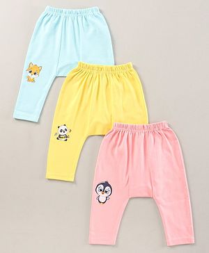 Babyhug Full Length Antimicrobial Diaper Leggings Animal Print Pack of 3 - Blue Yellow Pink