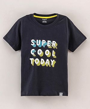 Smarty Boys Half Sleeves T-Shirt Text Print - Charcoal