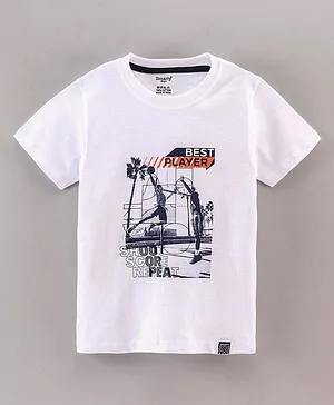 Smarty Half Sleeves T-Shirt Basketball Print - White