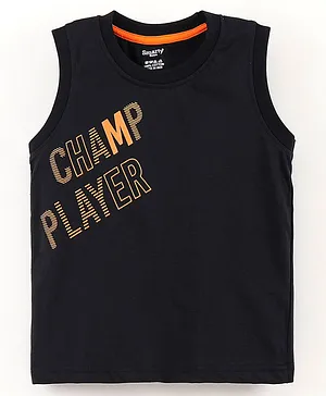 Smarty Sleeveless T-Shirt Champ Player Text Print - Black
