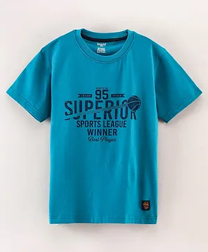 Smarty Half Sleeves T-Shirt Text Print - Aqua Blue