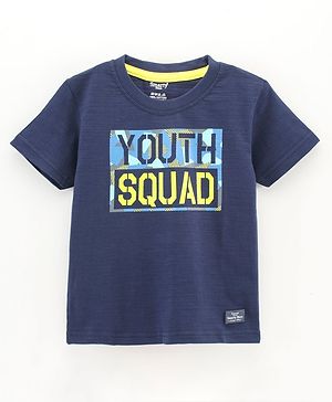 Smarty Boys Half Sleeves Cotton T Shirt Text Print- Blue