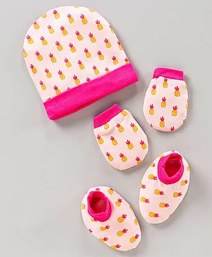 OHMS Unisex Cap Mitten & Booties Set Peach Pink - Diameter 9 Cm