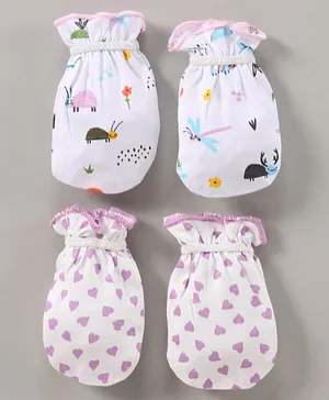 OHMS Mittens Animals And Heart Print Pack Of 2 - White Violet