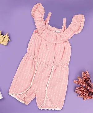 Kicks & Crawl Half Sleeves Heart Knitted Jumpsuit - Light Pink