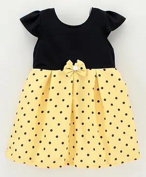 Twetoons Cap Sleeves Frock with Bow Polka Dots Print - Yellow