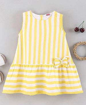 Babyhug Sleeveless Striped Frock - Yellow