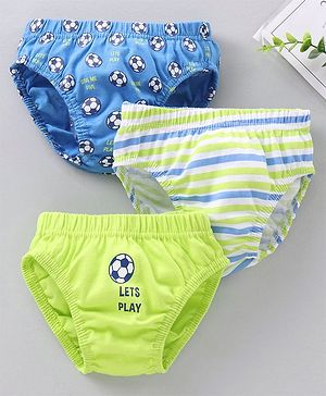 Babyhug 100% Cotton Briefs Football Print Pack of 3 - Blue Green