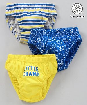 Babyhug Antibacterial Cotton Briefs Printed Pack of 3- Blue Yellow