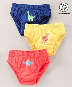 Babyhug Antibacterial Briefs Dinosaurs Print Pack of 3 - Multicolour