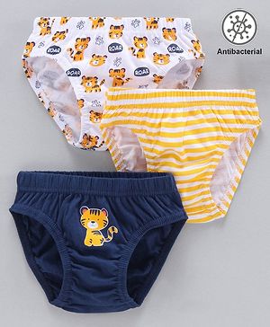 Babyhug Cotton Antibacterial Briefs Pack of 3 - Blue Yellow White