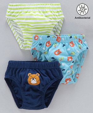 Babyhug Cotton Antibacterial Briefs Pack of 3 - Blue Green