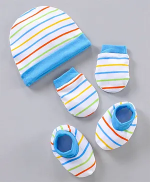 Babyhug 100% Cotton Cap Mitten & Booties Set Stripes Print Multicolor - Diameter 9.5 cm