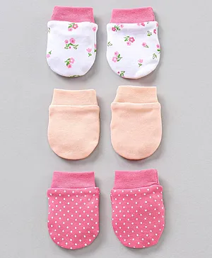 Babyhug 100% Cotton Mittens Pack of 3 - Multicolor