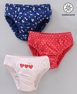 Babyhug Antibacterial Finish Cotton Panties Floral Dot And Heart Print Pack Of 3 - Blue Pink