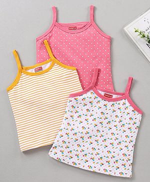 Babyhug 100% Cotton Sleeveless Slips Multi Prints Pack of 3 - Pink Orange White