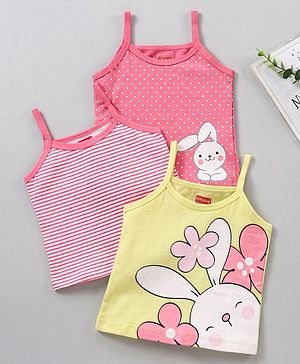Babyhug 100% Cotton Sleeveless Slips Multi Prints Pack of 3 - Pink Yellow
