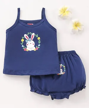 Babyhug Cotton Sleeveless Slip & Bloomer Set Bunny Print - Blue